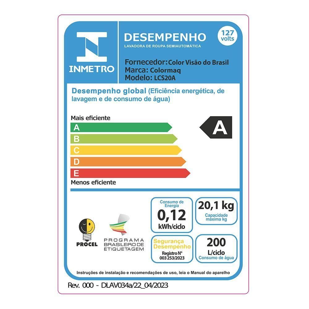 Máquina de Lavar Roupa Semi-Automática Tanquinho Colormaq 20,1kg (LCS20) - imagem 5